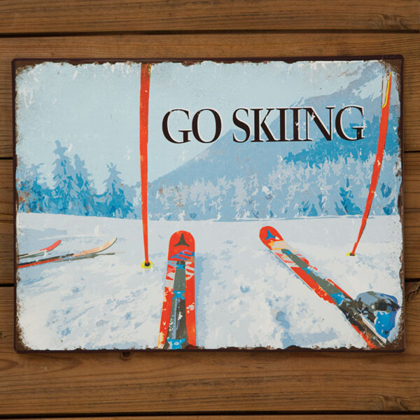 Metallschild "Go Skiing"