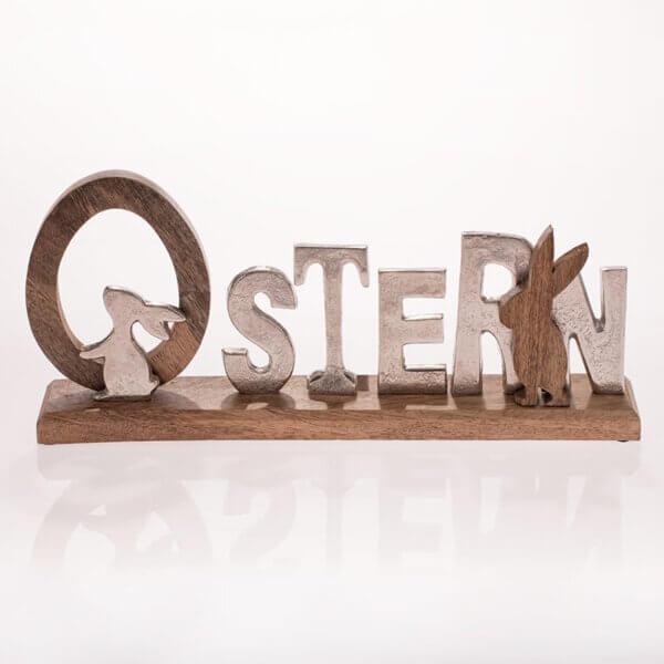 Schriftzug Ostern, Holz und Aluminium
